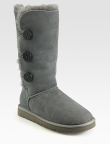 Your favorite suede essential updated with button-and-loop side closures and sheepskin lining for total comfort.Shaft, 12 Leg circumference, 16½ Suede upper Button-and-loop closures Shearling lining Rubber sole Padded insole ImportedOUR FIT MODEL RECOMMENDS ordering true whole size; ½ sizes should order the next whole size up. Your favorite suede essential updated with button-and-loop side closures and sheepskin lining for total comfort.Shaft, 12 Leg circumference, 16½ Suede upper Button-and-loop closures Shearling lining Rubber sole Padded insole ImportedOUR FIT MODEL RECOMMENDS ordering true whole size; ½ sizes should order the next whole size up.
