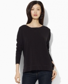 Relaxed refinement is embodied in Lauren Jeans Co.'s versatile top, crafted from a soft cotton blend with flattering dolman sleeves and a flowy silhouette that pairs perfectly with your favorite jeans. Relaxed refinement is embodied in Lauren Jeans Co.'s versatile top, crafted from a soft cotton blend with flattering dolman sleeves and a flowy silhouette that pairs perfectly with your favorite jeans.