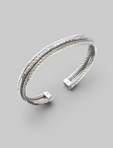 From the Silver Ice Collection. Two twisted cables of sterling silver, divided by a band of pavé diamonds set in white gold. Diamonds, 0.49 tcw Sterling silver & 14k white gold Cable, 3mm Diameter, about 2½ Made in USA From the Silver Ice Collection. Two twisted cables of sterling silver, divided by a band of pavé diamonds set in white gold. Diamonds, 0.49 tcw Sterling silver & 14k white gold Cable, 3mm Diameter, about 2½ Made in USA