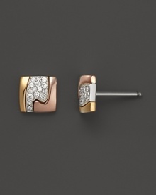 Diamonds shine in these modern tricolor gold stud earrings from Georg Jensen. Diamonds shine in these modern tricolor gold stud earrings from Georg Jensen.