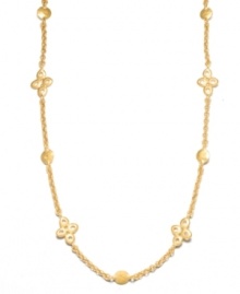 Rich, luxurious layers that can be worn long or doubled up. This chic Lauren Ralph Lauren necklace features intricate hammered discs in worn gold tone mixed metal. Approximate length: 60 inches. Rich, luxurious layers that can be worn long or doubled up. This chic Lauren Ralph Lauren necklace features intricate hammered discs in worn gold tone mixed metal. Approximate length: 60 inches.