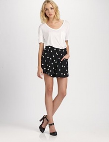 Pretty polka dots lend a touch of retro-chic to this abbreviated silk design.Wide waistbandZip-flyPleated frontAngled pocketsBack welt pocketsRise, about 10Inseam, about 3SilkDry cleanImportedModel shown is 5'9½ (176cm) wearing US size 4. Pretty polka dots lend a touch of retro-chic to this abbreviated silk design.Wide waistbandZip-flyPleated frontAngled pocketsBack welt pocketsRise, about 10Inseam, about 3SilkDry cleanImportedModel shown is 5'9½ (176cm) wearing US size 4.