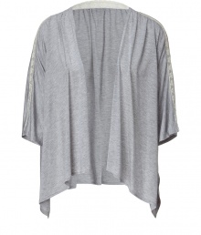Grey modal cardigan adds a sophisticated touch to a causal look - Corner cut with an asymmetrical hem creates a cozy, draped effect with three-quarter length sleeves - Floral mesh insert - An everyday favorite, layer over a tee with skinny jeans and boots or ballet flats Grey modal cardigan adds a sophisticated touch to a causal look - Corner cut with an asymmetrical hem creates a cozy, draped effect with three-quarter length sleeves - Floral mesh insert - An everyday favorite, layer over a tee with skinny jeans and boots or ballet flats