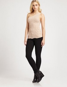 Experience pure luxury with this exquisite one shoulder top, carefully crafted with delicate Victorian lace from France. One shoulder strapSleevelessAllover layered semi-sheer scalloped laceFully lined89% polyamide/8% elathane/3% viscoseDry cleanMade in USAModel shown is 5'9 (176cm) wearing US size Small. Experience pure luxury with this exquisite one shoulder top, carefully crafted with delicate Victorian lace from France. One shoulder strapSleevelessAllover layered semi-sheer scalloped laceFully lined89% polyamide/8% elathane/3% viscoseDry cleanMade in USAModel shown is 5'9 (176cm) wearing US size Small.