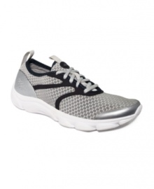 Sleek and silver. Easy Spirt's Reinvent sneakers feature an eye-catching honeycomb design and an easy-to-walk-in flex sole. Sleek and silver. Easy Spirt's Reinvent sneakers feature an eye-catching honeycomb design and an easy-to-walk-in flex sole.