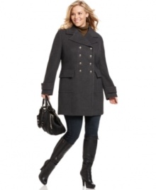 Salute chic winter style in Style&co.'s double-breasted plus size coat, accented by military-inspired buttons. (Clearance) Salute chic winter style in Style&co.'s double-breasted plus size coat, accented by military-inspired buttons. (Clearance)