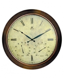 Learn the time, temperature and humidity index with this informative wall clock. Made of metal and designed to withstand most elements of weather, this antique-finished timepiece makes a smart, stylish addition to the inside or outside of your home. Learn the time, temperature and humidity index with this informative wall clock. Made of metal and designed to withstand most elements of weather, this antique-finished timepiece makes a smart, stylish addition to the inside or outside of your home.