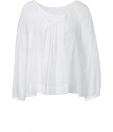 Stylish top in fine, white cotton and silk blend - Incredibly soft, lightweight fabric - Relaxed, ultra-feminine tunic cut crops at hips - Wide, round smocked neck and flattering pleat detail at chest - Casually elegant and boho chic, ideal for day or evening - Pair with cropped trousers, shorts, pencil skirts or skinny denim Stylish top in fine, white cotton and silk blend - Incredibly soft, lightweight fabric - Relaxed, ultra-feminine tunic cut crops at hips - Wide, round smocked neck and flattering pleat detail at chest - Casually elegant and boho chic, ideal for day or evening - Pair with cropped trousers, shorts, pencil skirts or skinny denim