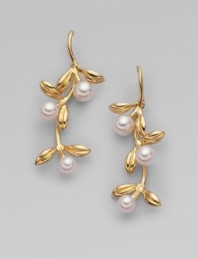 From the Olive Collection. Delicate boughs of 18k gold, sprinkled with white Akoya pearl olives. 7mm white round cultured pearls Quality: A+ 18k yellow gold Ear wire Imported From the Olive Collection. Delicate boughs of 18k gold, sprinkled with white Akoya pearl olives. 7mm white round cultured pearls Quality: A+ 18k yellow gold Ear wire Imported