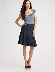 Supple silk, tailored in an empire style for a flawlessly flattering fit.Empire neckline with gathered trim Puffed cap sleeves Front and back darts About 24 from shoulder to hem Silk Dry clean Made in USA of imported fabric Supple silk, tailored in an empire style for a flawlessly flattering fit.Empire neckline with gathered trim Puffed cap sleeves Front and back darts About 24 from shoulder to hem Silk Dry clean Made in USA of imported fabric