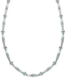 Take on trendy turquoise this season. Lauren by Ralph Lauren's stylish necklace combines turquoise beads with silver tone mixed metal for a chic look. Approximate length: 18 inches + 2-inch extender. Take on trendy turquoise this season. Lauren by Ralph Lauren's stylish necklace combines turquoise beads with silver tone mixed metal for a chic look. Approximate length: 18 inches + 2-inch extender.