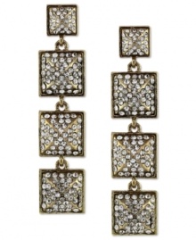 Industrial elegance, by Jessica Simpson. An antiqued finish gets upgraded with pave accents on these multi-drop linear earrings. Crafted in gold tone mixed metal. Approximate drop: 2 inches. Industrial elegance, by Jessica Simpson. An antiqued finish gets upgraded with pave accents on these multi-drop linear earrings. Crafted in gold tone mixed metal. Approximate drop: 2 inches.