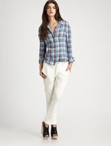 Slim-fitting, everyday essential in a cotton-rich, plaid design. Point collarButton frontLong sleevesButtoned cuffs84% cotton/8% linen/8% ramieMachine washImportedModel shown is 5'9½ (176cm) wearing US size 4. Slim-fitting, everyday essential in a cotton-rich, plaid design. Point collarButton frontLong sleevesButtoned cuffs84% cotton/8% linen/8% ramieMachine washImportedModel shown is 5'9½ (176cm) wearing US size 4.