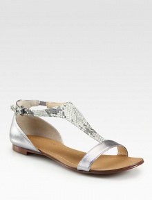 A textured snake-print pairs perfectly with lustrous metallic leather in this classic silhouette. Snake-print leather and metallic leather upperAdjustable ankle strapLeather lining and solePadded insoleImported A textured snake-print pairs perfectly with lustrous metallic leather in this classic silhouette. Snake-print leather and metallic leather upperAdjustable ankle strapLeather lining and solePadded insoleImported
