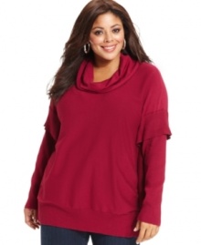Cozy up to Design 365's cowlneck plus size sweater-- complete the look with your go-to jeans. Cozy up to Design 365's cowlneck plus size sweater-- complete the look with your go-to jeans.
