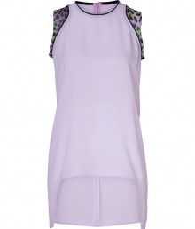 Detailed in a soft shade of lilac with characteristic printed shoulder inserts, this high-low top from Just Cavalli is a cool choice for showing off your modern style - Round neckline, sleeveless with black trim and purple/green leopard print inserts, high-low hemline - Loose fit - Wear with slim-fit separates and edgy high-heels Detailed in a soft shade of lilac with characteristic printed shoulder inserts, this high-low top from Just Cavalli is a cool choice for showing off your modern style - Round neckline, sleeveless with black trim and purple/green leopard print inserts, high-low hemline - Loose fit - Wear with slim-fit separates and edgy high-heels