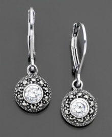 Round-cut cubic zirconia (1 ct. t.w.) surrounded by a burst of beautiful marcasite. Earrings by Judith Jack set in sterling silver. Approximate drop: 1 inch. Round-cut cubic zirconia (1 ct. t.w.) surrounded by a burst of beautiful marcasite. Earrings by Judith Jack set in sterling silver. Approximate drop: 1 inch.