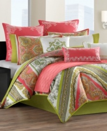 Intricate embroidery and delicate beading embellishes soft, textured cotton in this punchy pink decorative pillow from Echo. Intricate embroidery and delicate beading embellishes soft, textured cotton in this punchy pink decorative pillow from Echo.