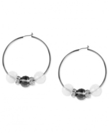 Added attractions. This pair of hoop earrings from Kenneth Cole New York is crafted from hematite-tone mixed metal with glass opal and silver-tone beads, as well as crystal accents, for a stylish touch. Approximate diameter: 1-3/4 inches. Approximate drop: 1-3/4 inches. Added attractions. This pair of hoop earrings from Kenneth Cole New York is crafted from hematite-tone mixed metal with glass opal and silver-tone beads, as well as crystal accents, for a stylish touch. Approximate diameter: 1-3/4 inches. Approximate drop: 1-3/4 inches.