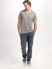 Your new favorite chinos, crafted with well-worn character and a slouchy, slightly tapered fit. Side slash, back welt pockets Coin pocket Inseam, about 33½ Cotton Machine wash Made in USA Your new favorite chinos, crafted with well-worn character and a slouchy, slightly tapered fit. Side slash, back welt pockets Coin pocket Inseam, about 33½ Cotton Machine wash Made in USA