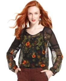 Go for dark winter florals with this Kensie chiffon blouse -- perfect for a pop of print and color! Go for dark winter florals with this Kensie chiffon blouse -- perfect for a pop of print and color!
