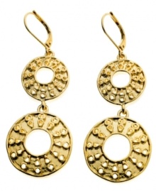 Trendy and textured. T Tahari's cut-out circle drop earrings feature a unique textured surface with a small, cut-out circular pattern. Crafted in antique gold tone mixed metal. Base metal is nickel-free for sensitive skin. Approximate drop: 2-1/2 inches. Trendy and textured. T Tahari's cut-out circle drop earrings feature a unique textured surface with a small, cut-out circular pattern. Crafted in antique gold tone mixed metal. Base metal is nickel-free for sensitive skin. Approximate drop: 2-1/2 inches.