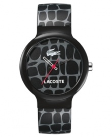 Go anywhere with this chic, rustic tile-patterned watch from Lacoste for men and women. Black and gray patterned silicone strap. Round black plastic case and round black and gray patterned dial with logo. Quartz movement. Water resistant to 30 meters. Two-year limited warranty. Go anywhere with this chic, rustic tile-patterned watch from Lacoste for men and women. Black and gray patterned silicone strap. Round black plastic case and round black and gray patterned dial with logo. Quartz movement. Water resistant to 30 meters. Two-year limited warranty.