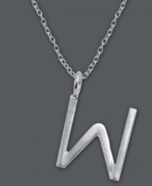 The perfect personalized gift. A polished sterling silver pendant features the letter W with a chic asymmetrical shape. Comes with a matching chain. Approximate length: 18 inches. Approximate drop: 9/10 inch. The perfect personalized gift. A polished sterling silver pendant features the letter W with a chic asymmetrical shape. Comes with a matching chain. Approximate length: 18 inches. Approximate drop: 9/10 inch.
