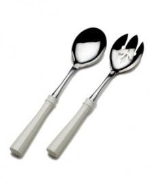 Gently scalloped handles are carved of metal and enamel, creating a set of salad serveware that embodies graceful elegance. Complements both Italian and French Countryside dinnerware from Mikasa. Gently scalloped handles are carved of metal and enamel, creating a set of salad serveware that embodies graceful elegance. Complements both Italian and French Countryside dinnerware from Mikasa.
