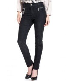 Zippered pockets at the hips lend an edgy look to these Style&co. leggings. Zippered pockets at the hips lend an edgy look to these Style&co. leggings.