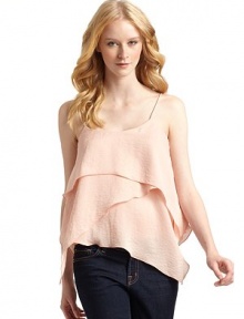 THE LOOKAdjustable spaghetti strapsTiered, asymmetrical designTHE FITAbout 27 from shoulder to longest point of hemTHE MATERIALPolyesterCARE & ORIGINDry cleanMade in USAModel shown is 5'10 (177cm) wearing US size Small. THE LOOKAdjustable spaghetti strapsTiered, asymmetrical designTHE FITAbout 27 from shoulder to longest point of hemTHE MATERIALPolyesterCARE & ORIGINDry cleanMade in USAModel shown is 5'10 (177cm) wearing US size Small.