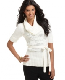 This fitted sweater dress from Sequin Hearts is absolutely adorable with a crochet bodice and self-tie. Pair it with jeans for a casual, daytime look. This fitted sweater dress from Sequin Hearts is absolutely adorable with a crochet bodice and self-tie. Pair it with jeans for a casual, daytime look.