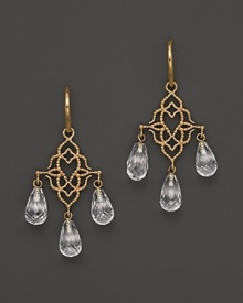 Rose gold chandelier earrings with quartz crystals from Lisa Nik.