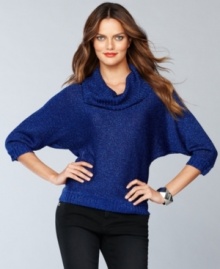Slouchy chic meets glittering glamour: INC's cowlneck sweater features a metallic-flecked knit that's perfect for party season! (Clearance) Slouchy chic meets glittering glamour: INC's cowlneck sweater features a metallic-flecked knit that's perfect for party season! (Clearance)