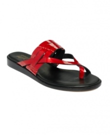 Stunning patent leather straps make these shoes a winner. Pair these Deen flat sandals by Donald J Pliner with a casual jean or even shorts, and you're ready to go. Stunning patent leather straps make these shoes a winner. Pair these Deen flat sandals by Donald J Pliner with a casual jean or even shorts, and you're ready to go.