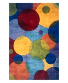 Abstract and absorbing, this rug features a multi-circle pattern in sage, yellow, several shades of blue and burgundy. Reminiscent of beautiful modern art paintings, it adds striking modernity and grace to your home. Abstract and absorbing, this rug features a multi-circle pattern in sage, yellow, several shades of blue and burgundy. Reminiscent of beautiful modern art paintings, it adds striking modernity and grace to your home.