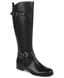 Dig your heels into this sky-high style. Naturalizer's Juletta riding boots are crafted from fine, rich leather in a wide-calf silhouette. Dig your heels into this sky-high style. Naturalizer's Juletta riding boots are crafted from fine, rich leather in a wide-calf silhouette.