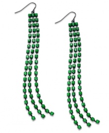 Green with evny. This pair of earrings from Bar III features tiny green accents in a postmodern pattern for a touch of understated elegance. Crafted from black tone mixed metal. Approximate drop: 4 inches. Green with evny. This pair of earrings from Bar III features tiny green accents in a postmodern pattern for a touch of understated elegance. Crafted from black tone mixed metal. Approximate drop: 4 inches.