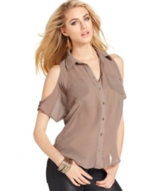 A sheer blouse gets a stylish update with split sleeves and a slouchy fit, from GUESS?. Makes an amazing outfit with skinny pants and open-toe booties. A sheer blouse gets a stylish update with split sleeves and a slouchy fit, from GUESS?. Makes an amazing outfit with skinny pants and open-toe booties.