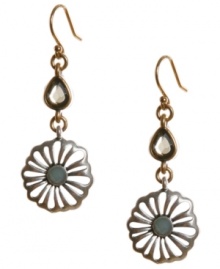 Embrace your inner flower child. Lucky Brand's hippie-chic drop earrings feature intricate cut-out flowers and plastic beaded teardrop details. Crafted in gold and silver tone mixed metal. Approximate drop: 2 inches. Embrace your inner flower child. Lucky Brand's hippie-chic drop earrings feature intricate cut-out flowers and plastic beaded teardrop details. Crafted in gold and silver tone mixed metal. Approximate drop: 2 inches.