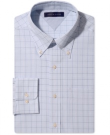 Tommy Hilfiger updates the button-down dress shirt with a twenty-first century take on a traditional glen plaid. Tommy Hilfiger updates the button-down dress shirt with a twenty-first century take on a traditional glen plaid.