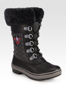 A cold weather favorite in quilted canvas and leather, lined with signature plush shearling. Shaft, 10Leg circumference, 13Canvas and leather upper with shearling trimShearling liningRubber trek solePadded insoleImported A cold weather favorite in quilted canvas and leather, lined with signature plush shearling. Shaft, 10Leg circumference, 13Canvas and leather upper with shearling trimShearling liningRubber trek solePadded insoleImported