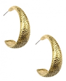 Subtly-serpentine style. The intricate snake detailing on RACHEL Rachel Roy's trendy hoop earrings brings this traditional style into the now. Crafted in gold-plated mixed metal. Approximate diameter: 1-1/2 inches. Subtly-serpentine style. The intricate snake detailing on RACHEL Rachel Roy's trendy hoop earrings brings this traditional style into the now. Crafted in gold-plated mixed metal. Approximate diameter: 1-1/2 inches.