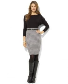 Lauren Ralph Lauren's chic, wear-anywhere staple is rendered in form-fitting stretch jersey with batwing sleeves and an eye-catching houndstooth print for modern appeal. Lauren Ralph Lauren's chic, wear-anywhere staple is rendered in form-fitting stretch jersey with batwing sleeves and an eye-catching houndstooth print for modern appeal.