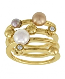 Endlessly elegant. Three organic man-made pearls in ocean-inspired hues stun among cubic zirconia accents. Endless ring crafted from 18k gold over sterling silver. Adjustable sizing; one size fits most. Endlessly elegant. Three organic man-made pearls in ocean-inspired hues stun among cubic zirconia accents. Endless ring crafted from 18k gold over sterling silver. Adjustable sizing; one size fits most.
