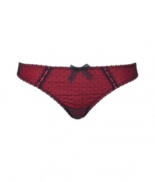 Get the sultry glamorous look of a vintage 1950s pin up girl in Von Follies by Dita Von Teeses black and luxury red spotted stretch mesh thong - Sheer black hail spot stretch mesh over luxury red front, tonal laced satin detail, sheer mesh back - Thong back - Wear with the matching contour bra for a seriously seductive look Get the sultry glamorous look of a vintage 1950s pin up girl in Von Follies by Dita Von Teeses black and luxury red spotted stretch mesh thong - Sheer black hail spot stretch mesh over luxury red front, tonal laced satin detail, sheer mesh back - Thong back - Wear with the matching contour bra for a seriously seductive look