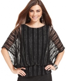A little shimmer goes a long way! The metallic threading and lace on this Style&co. blouson add flair to your outfit. A little shimmer goes a long way! The metallic threading and lace on this Style&co. blouson add flair to your outfit.
