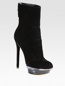 A suede staple is pumped up with an exaggerated patent and snake-print leather platform. Self-covered heel, 5½ (140mm)Patent leather and snake-print leather platform, 1¼ (30mm)Compares to a 4¼ heel (110mm)Suede upperBack zipLeather lining and solePadded insoleImported A suede staple is pumped up with an exaggerated patent and snake-print leather platform. Self-covered heel, 5½ (140mm)Patent leather and snake-print leather platform, 1¼ (30mm)Compares to a 4¼ heel (110mm)Suede upperBack zipLeather lining and solePadded insoleImported