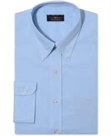 With the thinnest stripe pattern, this Club Room shirt is subtle sophistication at its finest. With the thinnest stripe pattern, this Club Room shirt is subtle sophistication at its finest.