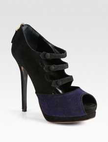Button closures add polish to this suede peep toe design, with a panel of glitter-coated fabric in a contrasting tone for an updated look. Self-covered heel, 5¼ (130mm)Covered platform, 1¼ (30mm)Compares to a 4 heel (100mm)Suede and glitter-coated fabric upperStraps with button closuresBack zipPeep toeLeather lining and solePadded insoleMade in ItalyThis style runs true to size. We recommend ordering your usual size for a standard fit. Button closures add polish to this suede peep toe design, with a panel of glitter-coated fabric in a contrasting tone for an updated look. Self-covered heel, 5¼ (130mm)Covered platform, 1¼ (30mm)Compares to a 4 heel (100mm)Suede and glitter-coated fabric upperStraps with button closuresBack zipPeep toeLeather lining and solePadded insoleMade in ItalyThis style runs true to size. We recommend ordering your usual size for a standard fit.